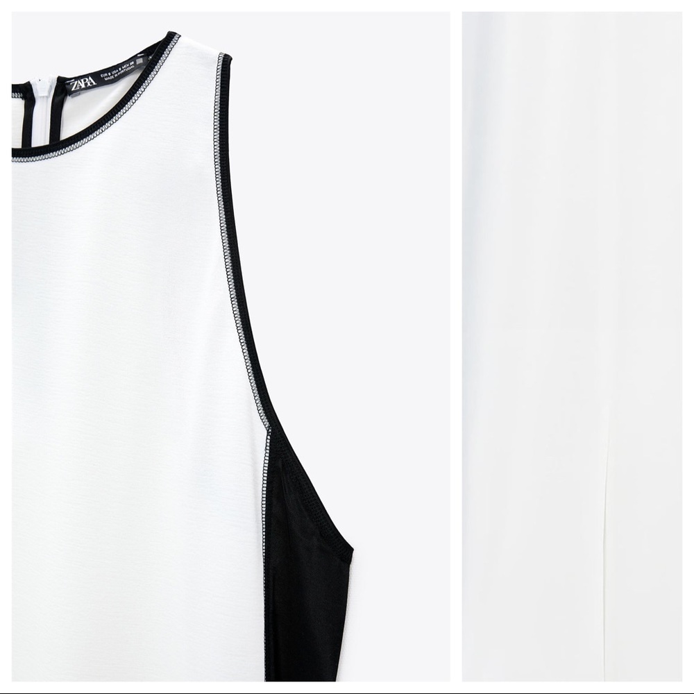 NWT. Zara White/Black Midi Dress with Side Stripes. Size M. - Picture 2 of 8